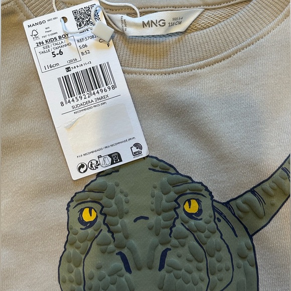 NWT Mango T-REX Cartoon Cotton Sweatshirt size 5-6 🦖 - Picture 7 of 15